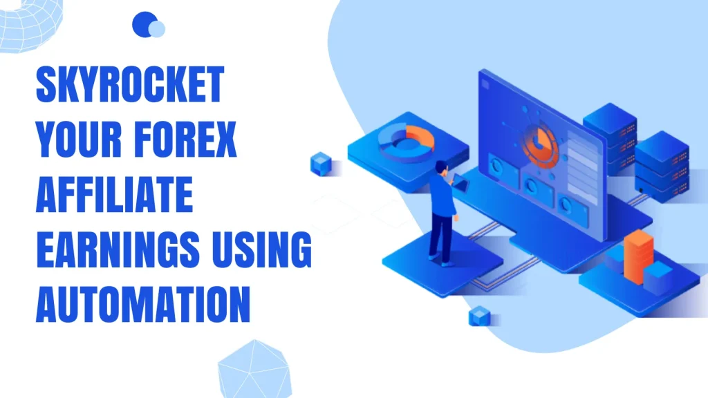 Boost Forex affiliate earnings with automation tools. Illustration of a person using charts and monitoring software.