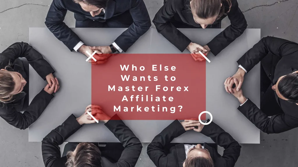 Business professionals seated in a meeting discussing market research strategies for mastering Forex affiliate marketing.